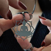 Buddha Stones Vintage Lotus Sitting Buddha Design Stainless Steel Enlightenment Necklace Pendant - image 13