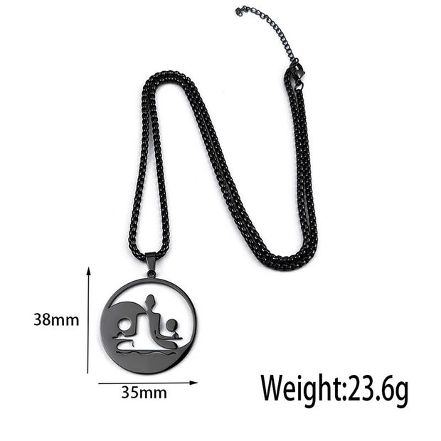 Buddha Stones Yin Yang Buddha Figure Hollow Design Stainless Steel Balance Necklace Pendant - image 11