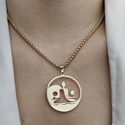 Buddha Stones Yin Yang Buddha Figure Hollow Design Stainless Steel Balance Necklace Pendant - image 3