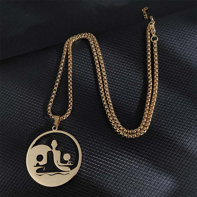 Buddha Stones Yin Yang Buddha Figure Hollow Design Stainless Steel Balance Necklace Pendant - Gold - image 1