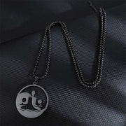 Buddha Stones Yin Yang Buddha Figure Hollow Design Stainless Steel Balance Necklace Pendant - Black - image 9
