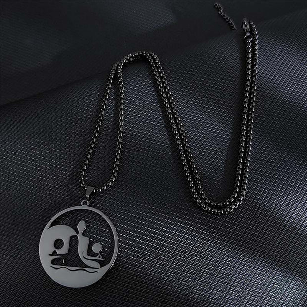 Buddha Stones Yin Yang Buddha Figure Hollow Design Stainless Steel Balance Necklace Pendant - Black - image 9