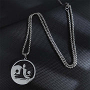 Buddha Stones Yin Yang Buddha Figure Hollow Design Stainless Steel Balance Necklace Pendant - Silver - image 6
