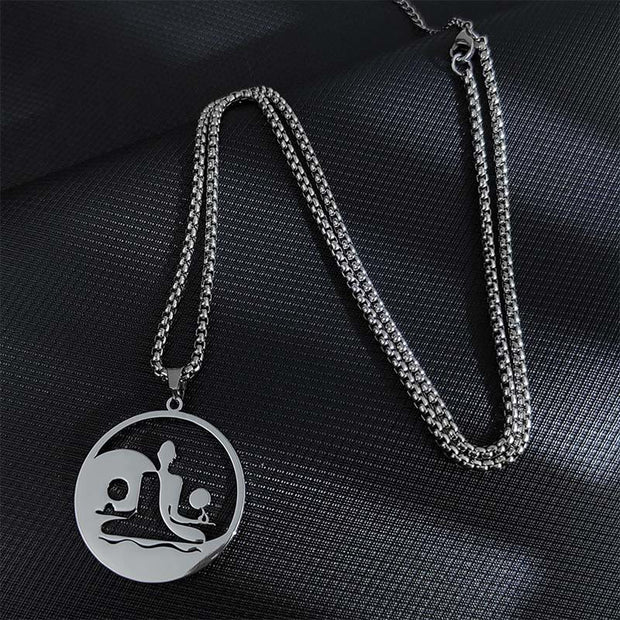 Buddha Stones Yin Yang Buddha Figure Hollow Design Stainless Steel Balance Necklace Pendant - Silver - image 6