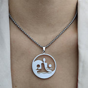 Buddha Stones Yin Yang Buddha Figure Hollow Design Stainless Steel Balance Necklace Pendant - image 8
