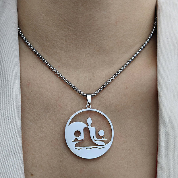 Buddha Stones Yin Yang Buddha Figure Hollow Design Stainless Steel Balance Necklace Pendant - image 8