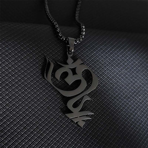 Buddha Stones Vintage OM Symbol geometry Design Stainless Steel Connection Necklace Pendant - Black - image 6