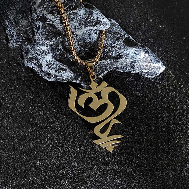 Buddha Stones Vintage OM Symbol geometry Design Stainless Steel Connection Necklace Pendant - image 2