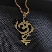 Buddha Stones Vintage OM Symbol geometry Design Stainless Steel Connection Necklace Pendant - Gold - image 1