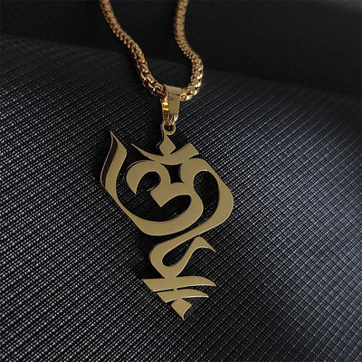 Buddha Stones Vintage OM Symbol geometry Design Stainless Steel Connection Necklace Pendant - Gold - image 1