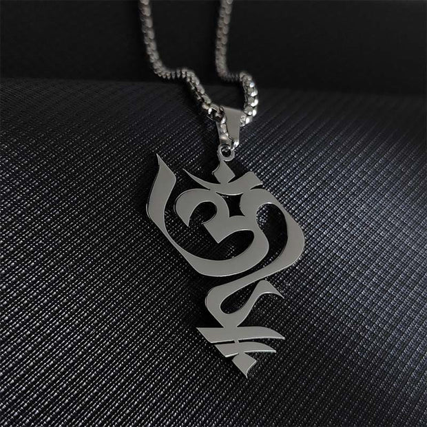 Buddha Stones Vintage OM Symbol geometry Design Stainless Steel Connection Necklace Pendant - Silver - image 4