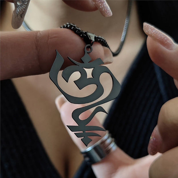 Buddha Stones Vintage OM Symbol geometry Design Stainless Steel Connection Necklace Pendant - image 8