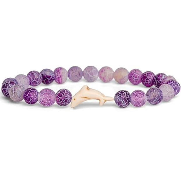 Buddha Stones Natural Stone Dolphin Crackle Agate Tourmaline Courage Bracelet - Purple Crackle Agate(Wrist Circumference: 15-18cm) - image 2