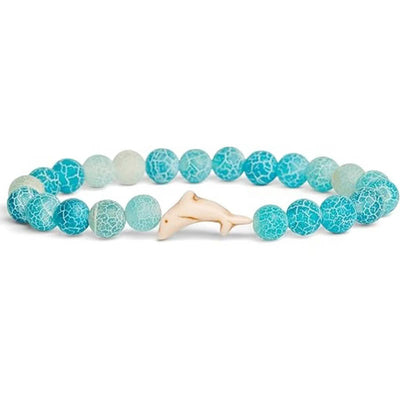 Buddha Stones Natural Stone Dolphin Crackle Agate Tourmaline Courage Bracelet - Blue Crackle Agate(Wrist Circumference: 15-18cm) - image 1