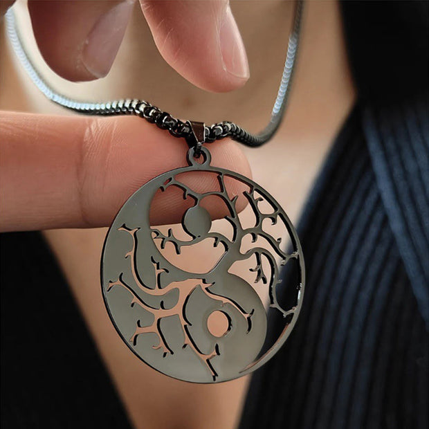 Buddha Stones Branches Hollow Yin Yang Design Stainless Steel Balance Necklace Pendant - image 9
