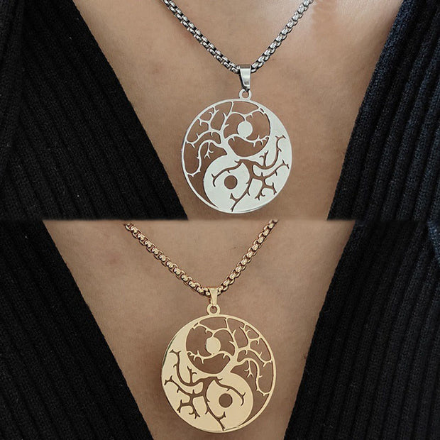 Buddha Stones Branches Hollow Yin Yang Design Stainless Steel Balance Necklace Pendant - image 11
