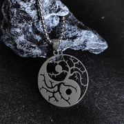 Buddha Stones Branches Hollow Yin Yang Design Stainless Steel Balance Necklace Pendant - Silver - image 2