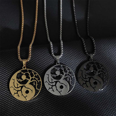 Buddha Stones Branches Hollow Yin Yang Design Stainless Steel Balance Necklace Pendant - image 1