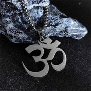 Buddha Stones Om Symbol Mantra Stainless Steel Focus Necklace Pendant - Silver - image 2