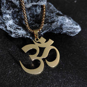 Buddha Stones Om Symbol Mantra Stainless Steel Focus Necklace Pendant - Gold - image 6