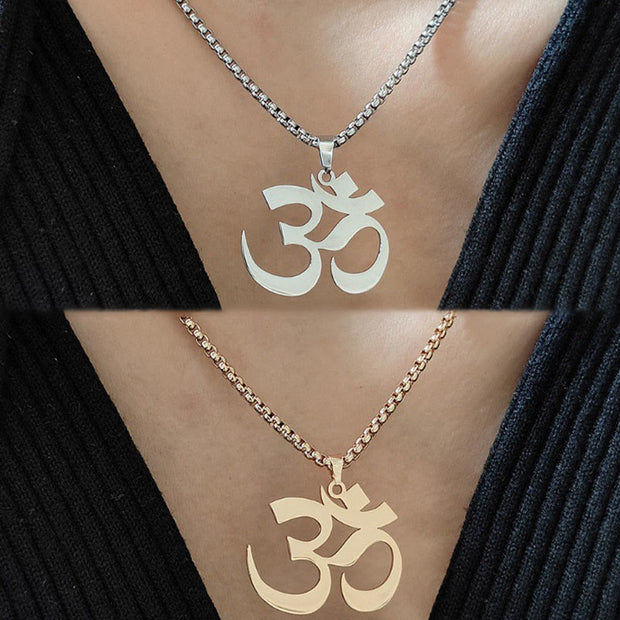 Buddha Stones Om Symbol Mantra Stainless Steel Focus Necklace Pendant - image 12