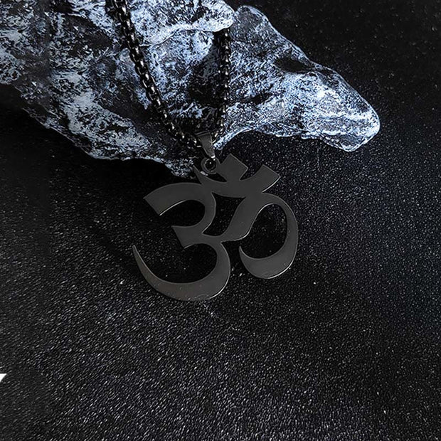 Buddha Stones Om Symbol Mantra Stainless Steel Focus Necklace Pendant - image 9