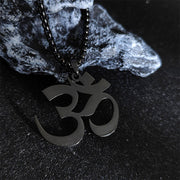 Buddha Stones Om Symbol Mantra Stainless Steel Focus Necklace Pendant - Black - image 8