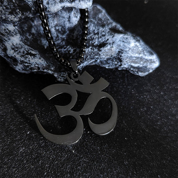 Buddha Stones Om Symbol Mantra Stainless Steel Focus Necklace Pendant - Black - image 8