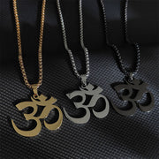 Buddha Stones Om Symbol Mantra Stainless Steel Focus Necklace Pendant - image 1