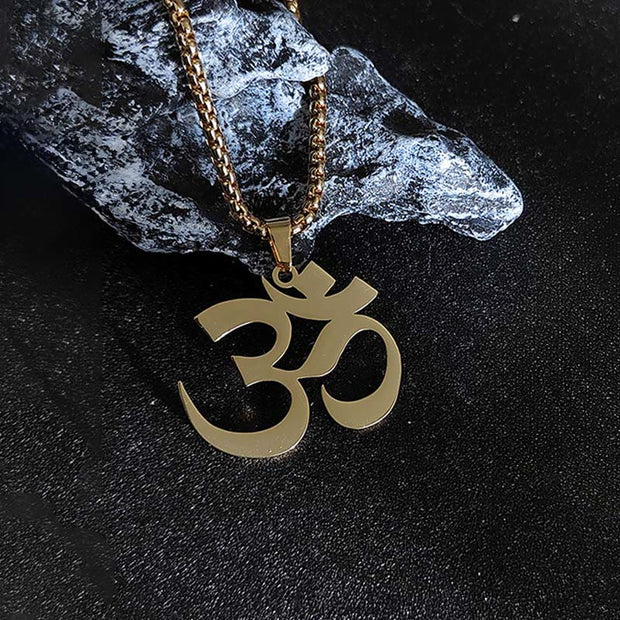 Buddha Stones Om Symbol Mantra Stainless Steel Focus Necklace Pendant - image 7