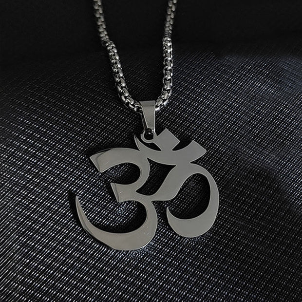 Buddha Stones Om Symbol Mantra Stainless Steel Focus Necklace Pendant - image 3