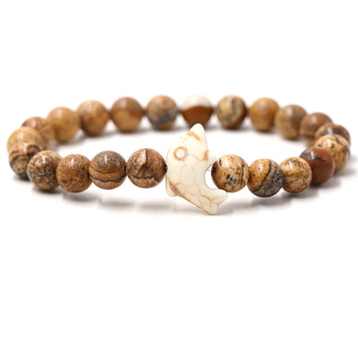 Buddha Stones Natural Various Stones Dolphin Spiritual Balance Bracelet - Picture Jasper(Wrist Circumference: 15-18cm) - image 1