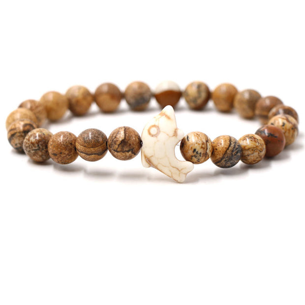 Buddha Stones Natural Various Stones Dolphin Spiritual Balance Bracelet - Picture Jasper(Wrist Circumference: 15-18cm) - image 1
