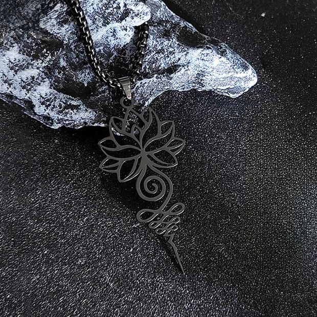 Buddha Stones Lotus Unalome Chakra Symbol Design Stainless Steel Enlightenment Necklace Pendant - image 9