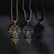 Buddha Stones Lotus Unalome Chakra Symbol Design Stainless Steel Enlightenment Necklace Pendant - image 1