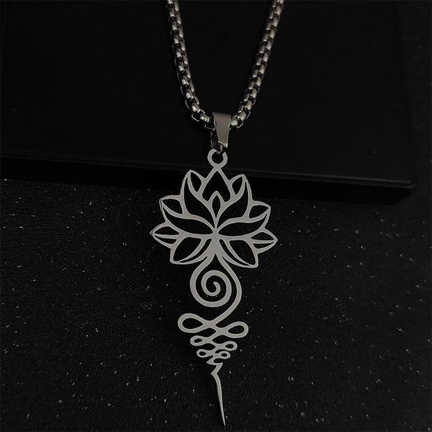 Buddha Stones Lotus Unalome Chakra Symbol Design Stainless Steel Enlightenment Necklace Pendant - Silver - image 2