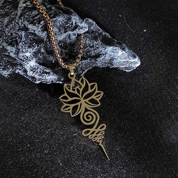 Buddha Stones Lotus Unalome Chakra Symbol Design Stainless Steel Enlightenment Necklace Pendant - image 6