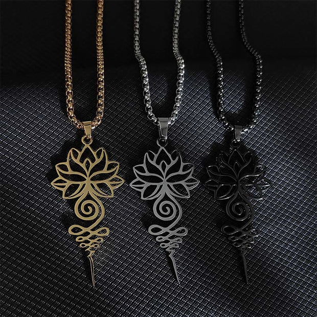 Buddha Stones Lotus Unalome Chakra Symbol Design Stainless Steel Enlightenment Necklace Pendant - image 1