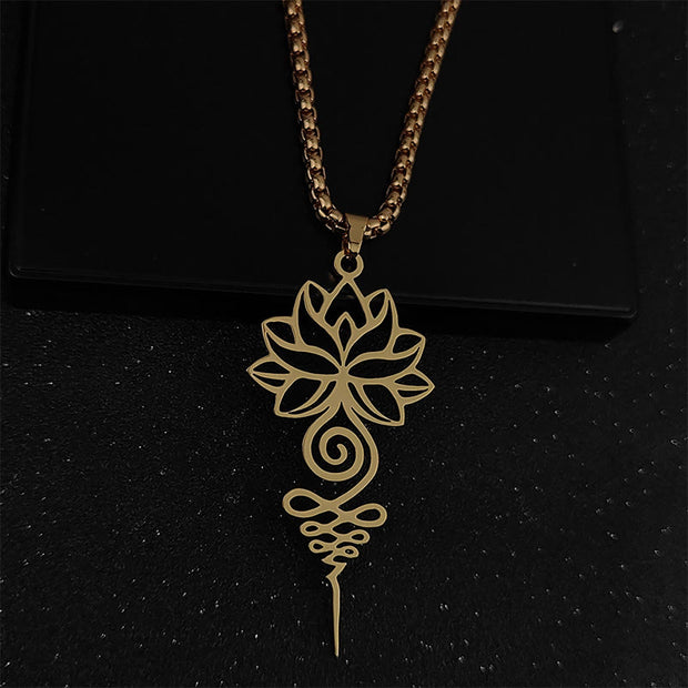 Buddha Stones Lotus Unalome Chakra Symbol Design Stainless Steel Enlightenment Necklace Pendant - Gold - image 5