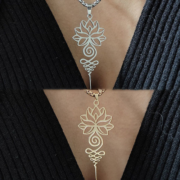 Buddha Stones Lotus Unalome Chakra Symbol Design Stainless Steel Enlightenment Necklace Pendant - image 11