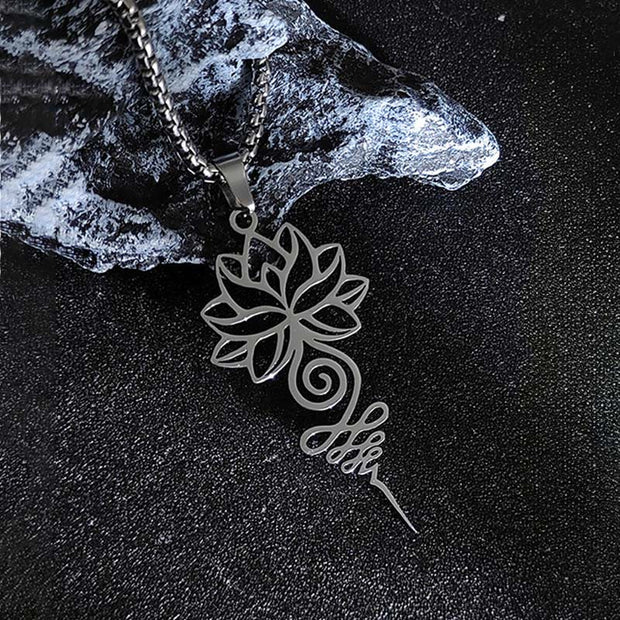 Buddha Stones Lotus Unalome Chakra Symbol Design Stainless Steel Enlightenment Necklace Pendant - image 3