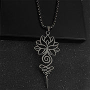 Buddha Stones Lotus Unalome Chakra Symbol Design Stainless Steel Enlightenment Necklace Pendant - Black - image 8