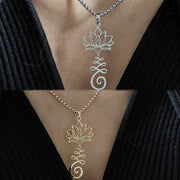 Buddha Stones Chakra Symbol Irregular Design Lotus Stainless Steel Enlightenment Necklace Pendant - image 12