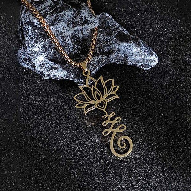 Buddha Stones Chakra Symbol Irregular Design Lotus Stainless Steel Enlightenment Necklace Pendant - image 6