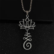 Buddha Stones Chakra Symbol Irregular Design Lotus Stainless Steel Enlightenment Necklace Pendant - Silver - image 2