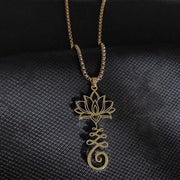 Buddha Stones Chakra Symbol Irregular Design Lotus Stainless Steel Enlightenment Necklace Pendant - image 7