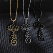Buddha Stones Chakra Symbol Irregular Design Lotus Stainless Steel Enlightenment Necklace Pendant - image 1