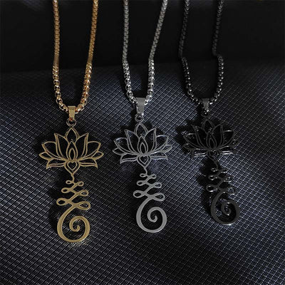 Buddha Stones Chakra Symbol Irregular Design Lotus Stainless Steel Enlightenment Necklace Pendant - image 1
