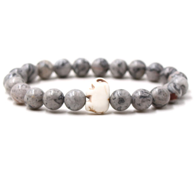 Buddha Stones Natural Various Stones Elephant Spiritual Strength Bracelet - Grey Jasper(Wrist Circumference: 15-18cm) - image 12