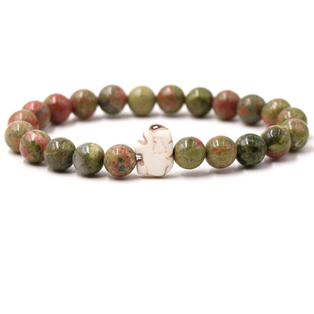 Buddha Stones Natural Various Stones Elephant Spiritual Strength Bracelet - Unakite(Wrist Circumference: 15-18cm) - image 14
